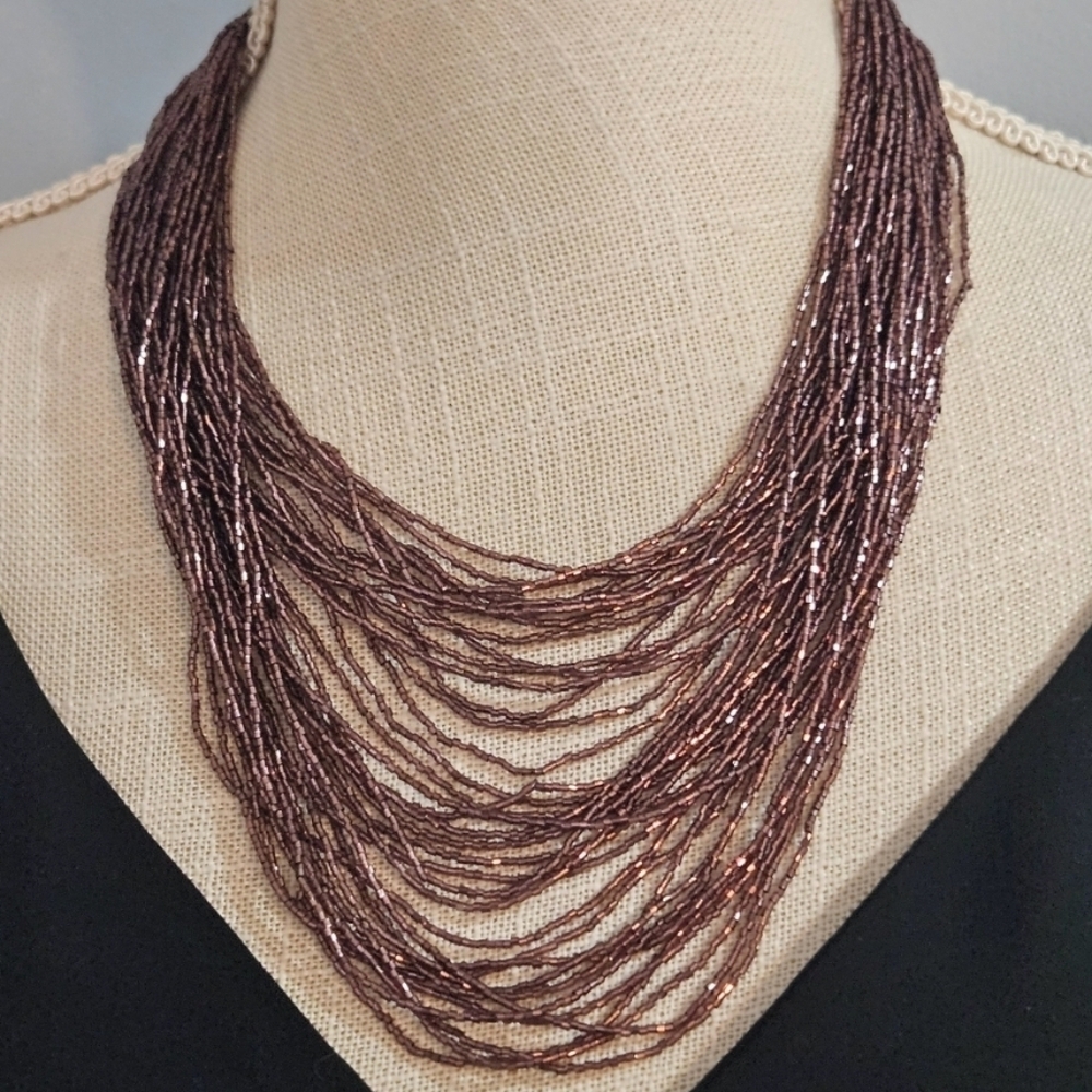 La Boheme Silver Multi Strand Seed Bead Necklace